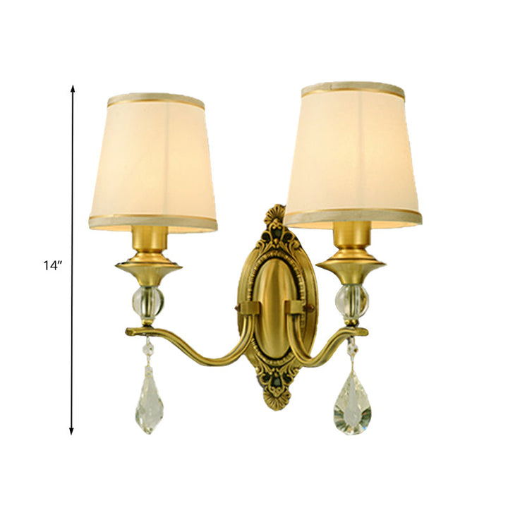Skørter | Traditionalism Cone-shaped Wall-mounted Lamp 1/2 Heads Fabric Wall Sconce Lighting in Gold with Hanging Crystal