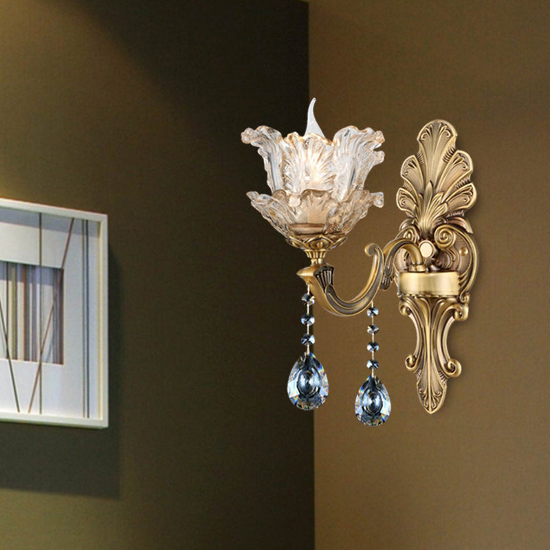 Skørter | Brass Curved Arm Metal Wall Light Retro Faceted Crystal 1/2 Lights Living Room Wall Light Lighting