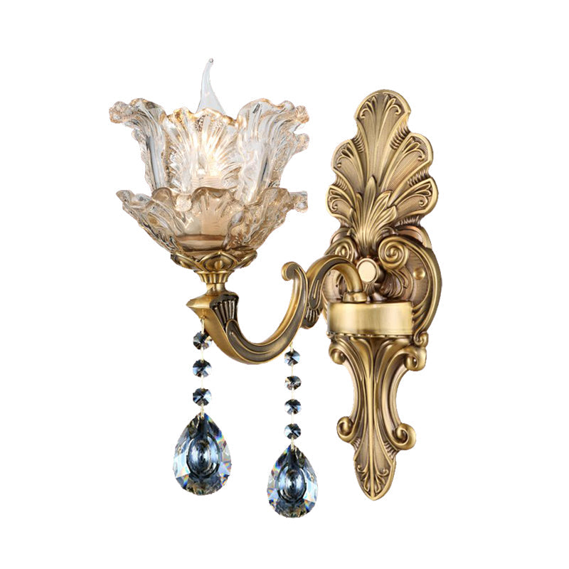 Skørter | Brass Curved Arm Metal Wall Light Retro Faceted Crystal 1/2 Lights Living Room Wall Light Lighting