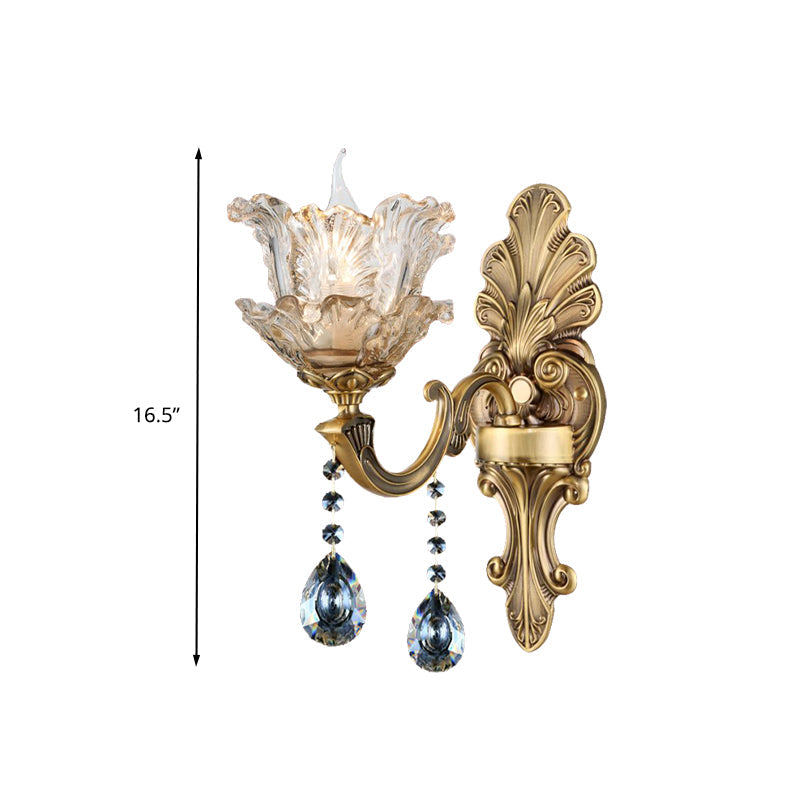 Skørter | Brass Curved Arm Metal Wall Light Retro Faceted Crystal 1/2 Lights Living Room Wall Light Lighting