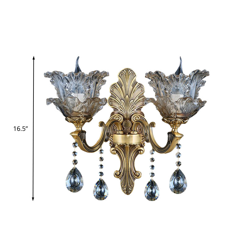 Skørter | Brass Curved Arm Metal Wall Light Retro Faceted Crystal 1/2 Lights Living Room Wall Light Lighting