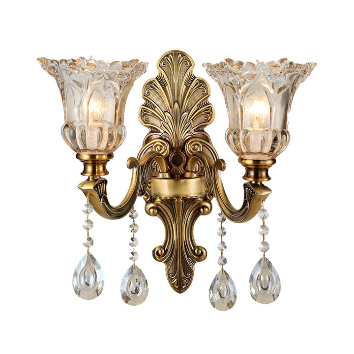 Skørter | K9 Crystal Brass Wall Lighting Flower 1/2 Bulbs Traditional Wall Lamp with Clear Glass Shade
