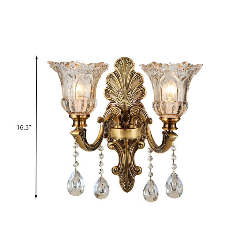 Skørter | K9 Crystal Brass Wall Lighting Flower 1/2 Bulbs Traditional Wall Lamp with Clear Glass Shade