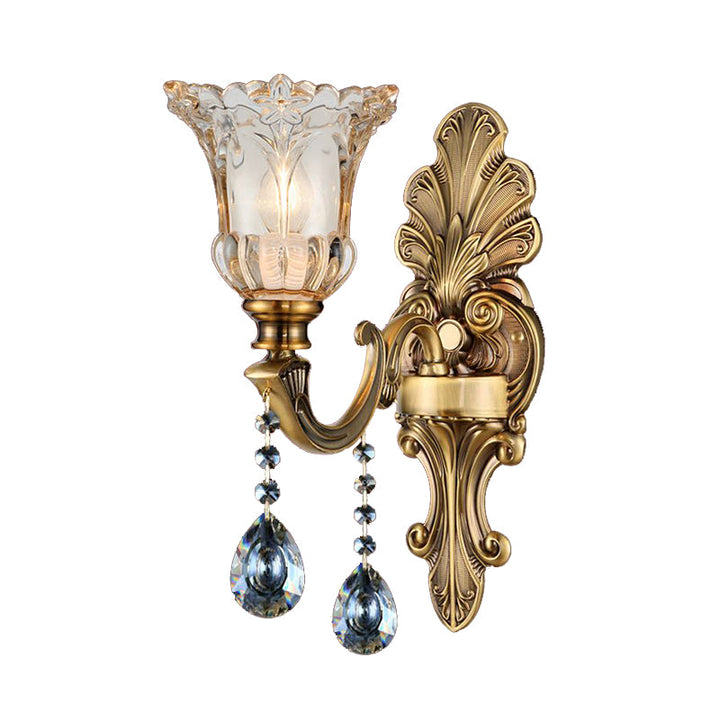 Skørter | K9 Crystal Brass Wall Lighting Flower 1/2 Bulbs Traditional Wall Lamp with Clear Glass Shade
