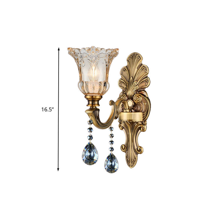 Skørter | K9 Crystal Brass Wall Lighting Flower 1/2 Bulbs Traditional Wall Lamp with Clear Glass Shade