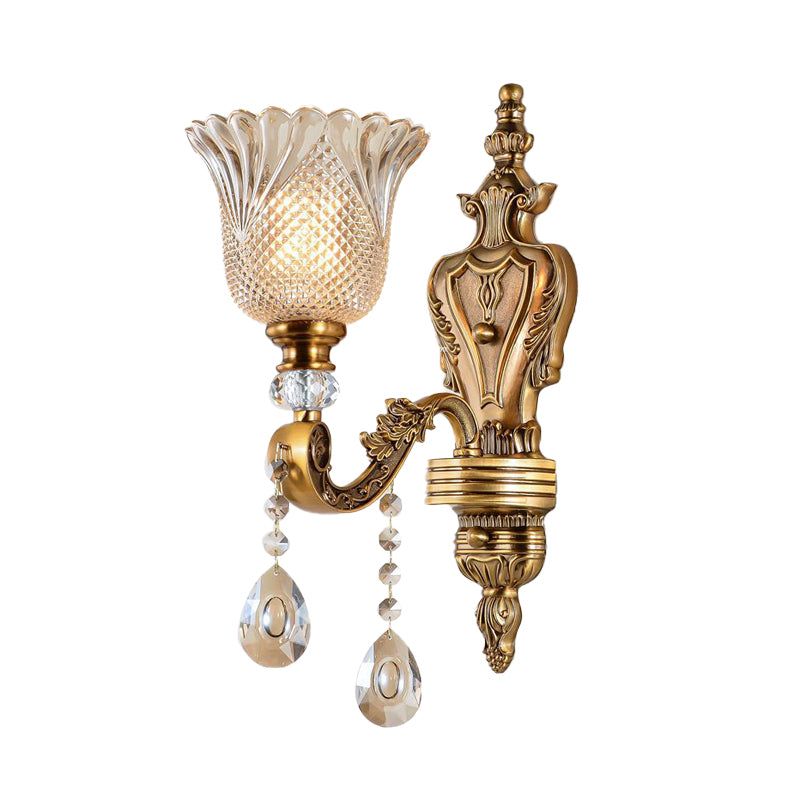 Skørter | Bell Bedroom Wall Light Wall Lamp Vintage Faceted Crystal 1 Head Brass Wall Lighting Unit