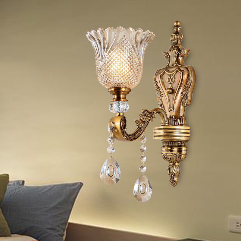Skørter | Bell Bedroom Wall Light Wall Lamp Vintage Faceted Crystal 1 Head Brass Wall Lighting Unit