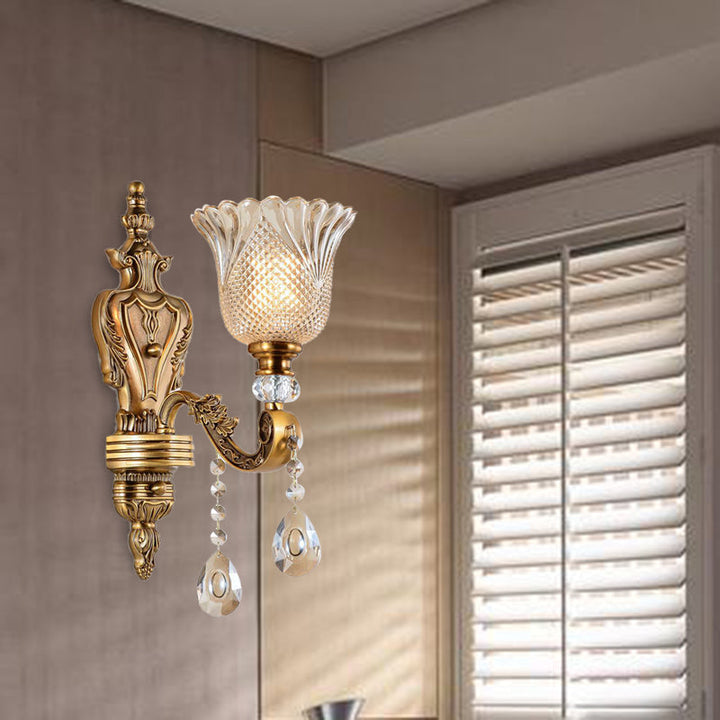 Skørter | Bell Bedroom Wall Light Wall Lamp Vintage Faceted Crystal 1 Head Brass Wall Lighting Unit