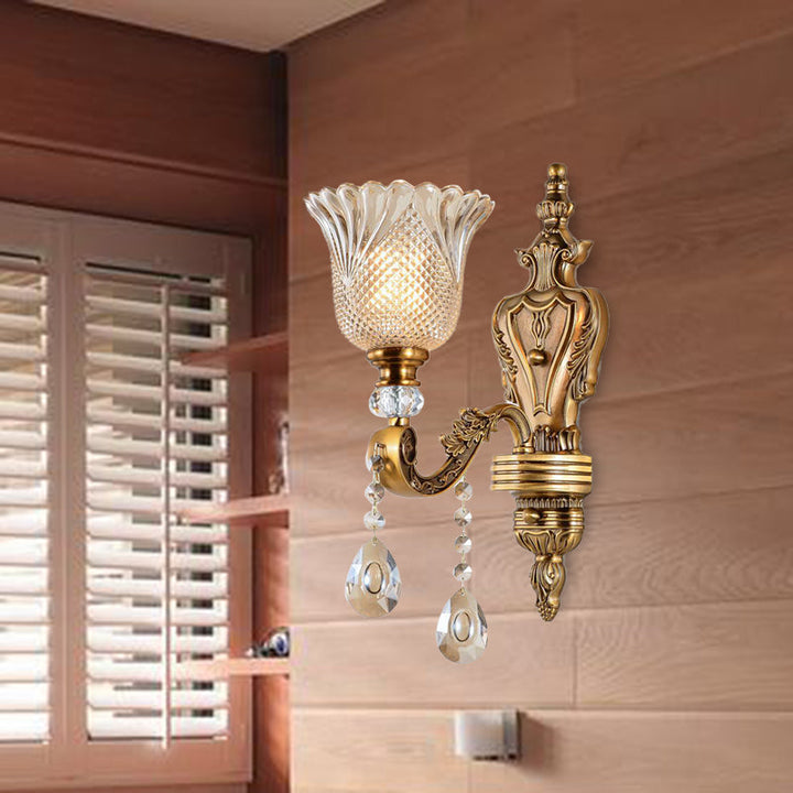 Skørter | Bell Bedroom Wall Light Wall Lamp Vintage Faceted Crystal 1 Head Brass Wall Lighting Unit