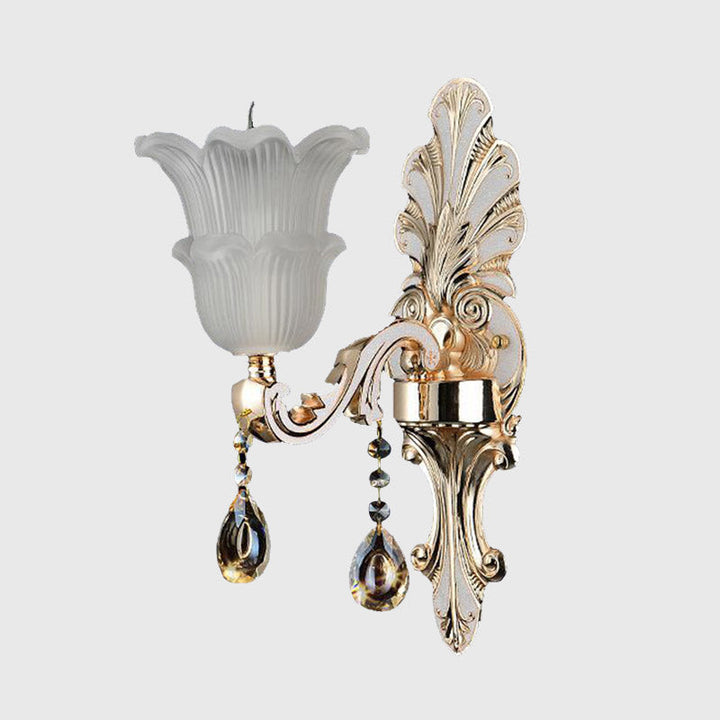 Skørter | Traditional Bloom Wall Lamp 1/2 Cups Clear Crystal Glass LED Wall Light in Gold