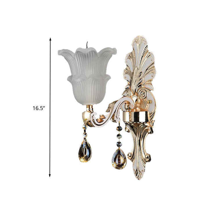 Skørter | Traditional Bloom Wall Lamp 1/2 Cups Clear Crystal Glass LED Wall Light in Gold