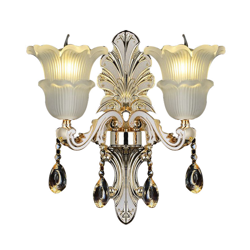 Skørter | Traditional Bloom Wall Lamp 1/2 Cups Clear Crystal Glass LED Wall Light in Gold