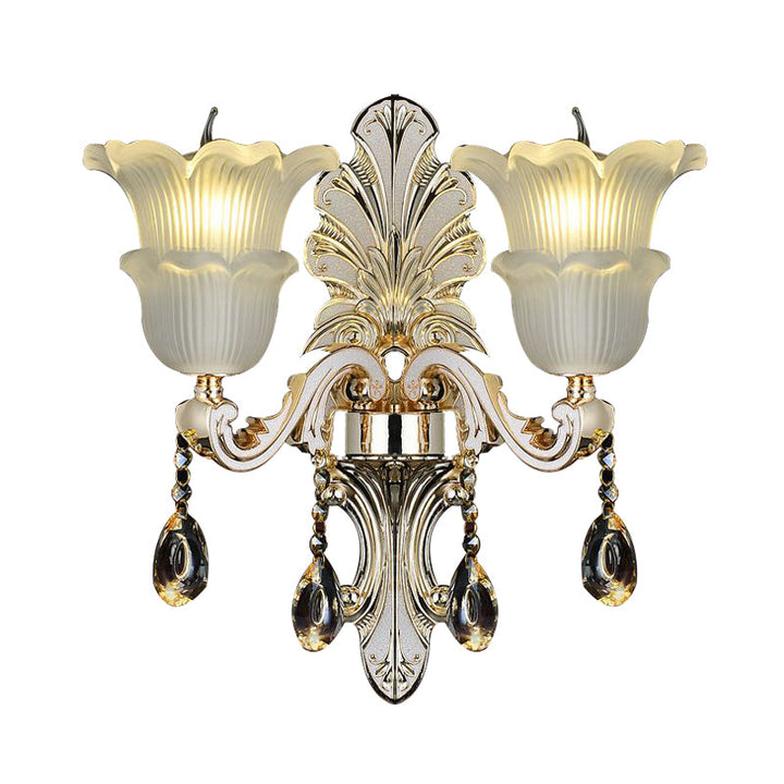 Skørter | Traditional Bloom Wall Lamp 1/2 Cups Clear Crystal Glass LED Wall Light in Gold