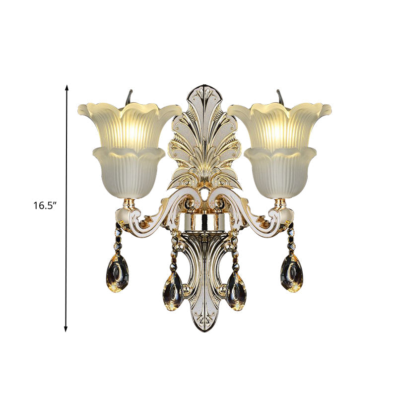 Skørter | Traditional Bloom Wall Lamp 1/2 Cups Clear Crystal Glass LED Wall Light in Gold
