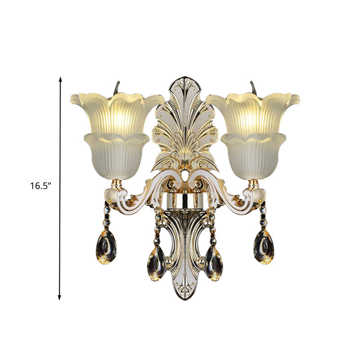 Skørter | Traditional Bloom Wall Lamp 1/2 Cups Clear Crystal Glass LED Wall Light in Gold