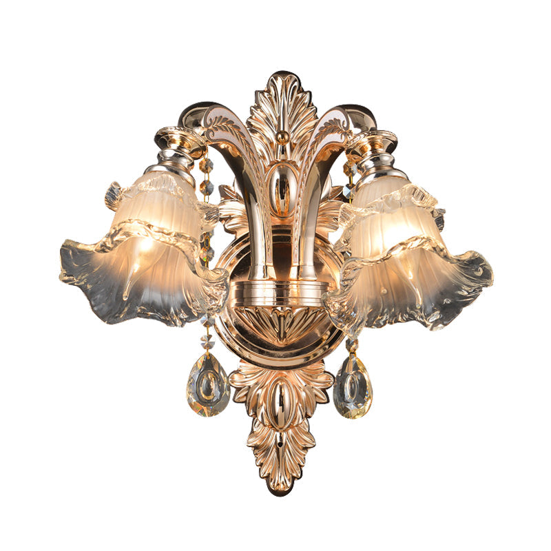 Skørter | 1/2 Light Crystal Wall Lamp Traditionalist Golden Flower Living Room Wall Mounted Light