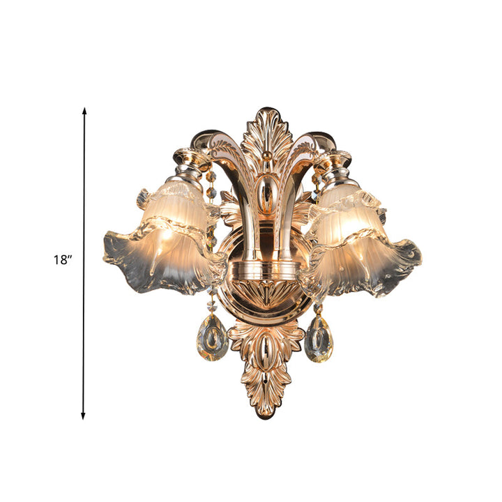 Skørter | 1/2 Light Crystal Wall Lamp Traditionalist Golden Flower Living Room Wall Mounted Light