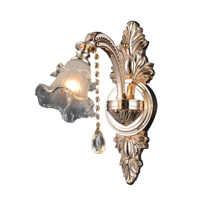 Skørter | 1/2 Light Crystal Wall Lamp Traditionalist Golden Flower Living Room Wall Mounted Light