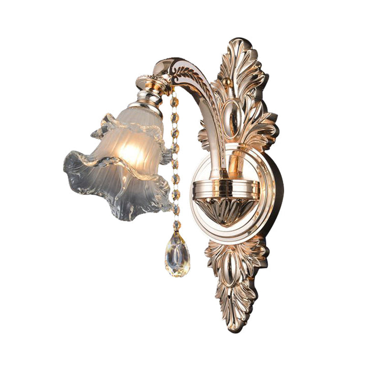 Skørter | 1/2 Light Crystal Wall Lamp Traditionalist Golden Flower Living Room Wall Mounted Light