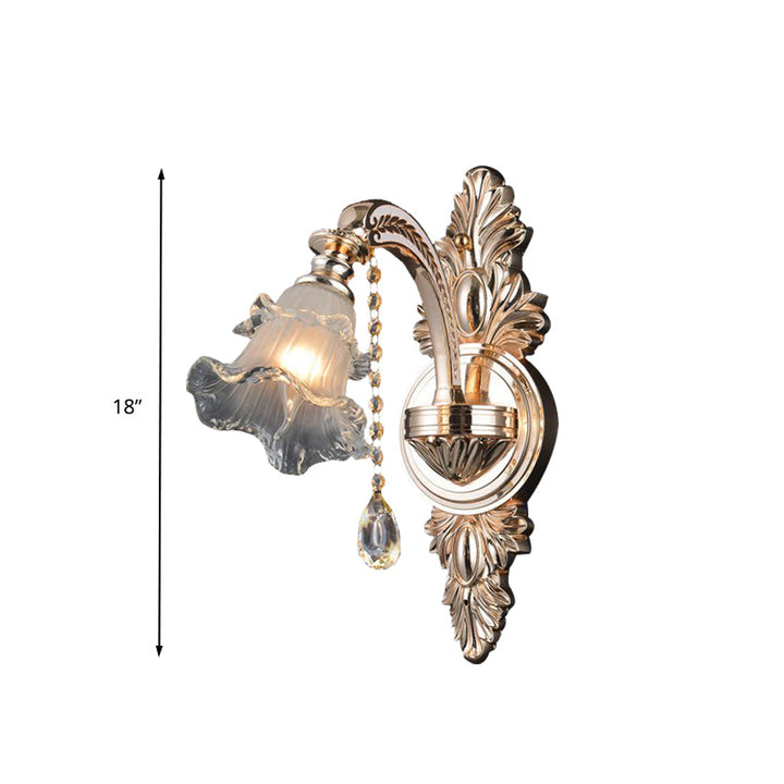 Skørter | 1/2 Light Crystal Wall Lamp Traditionalist Golden Flower Living Room Wall Mounted Light
