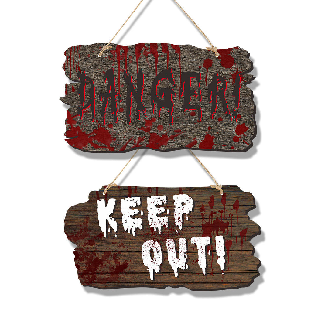 Lisslune | Halloween Door Sign – Wooden Look Plates with Pumpkin, Skull, and Witch Designs
