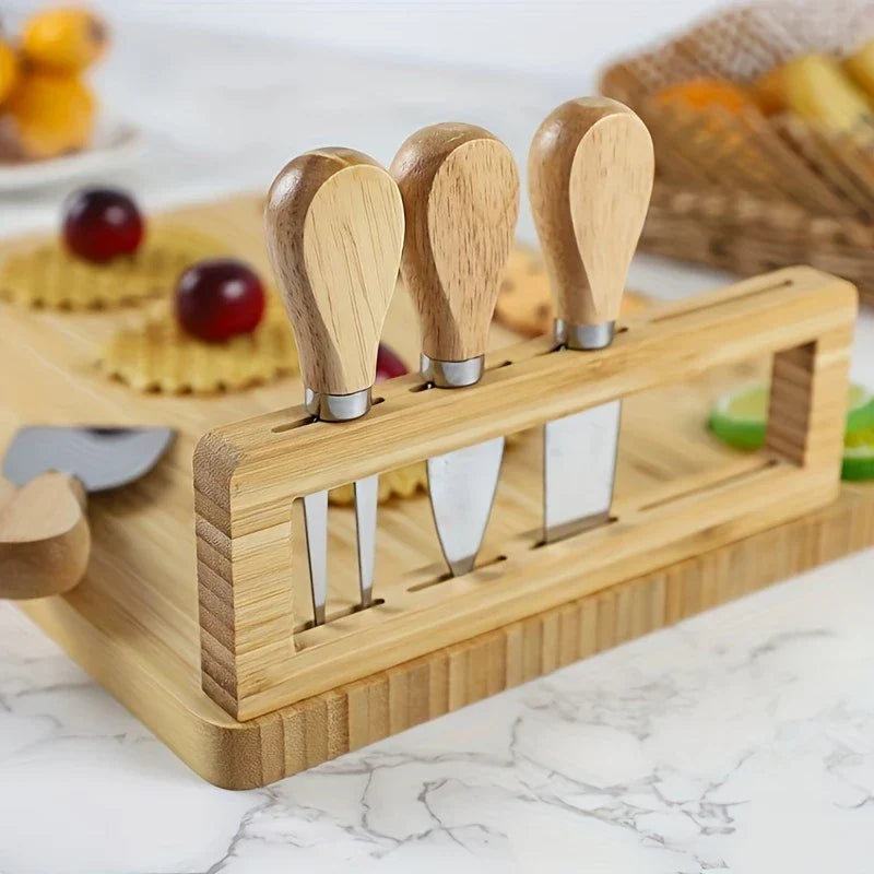 Lisslune | Wood Cheese Board with Knife and Fork – Elegant Serving Board for Kitchen or Dining Room