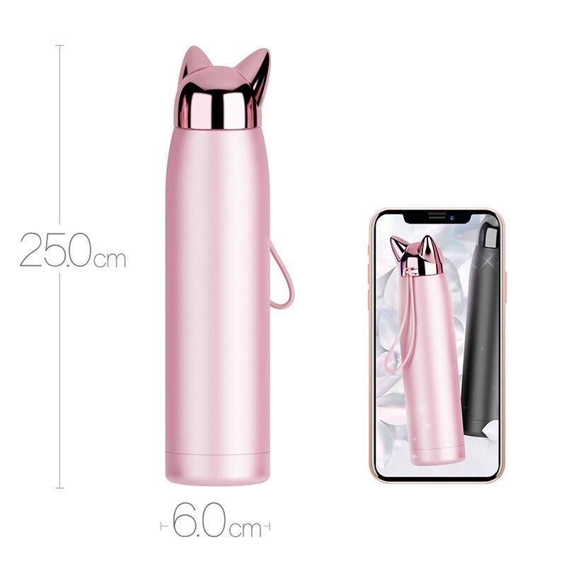 Lisslune | Stylish Fox Ear Insulated Stainless Steel Water Bottle - 320ml/11oz Travel Essence