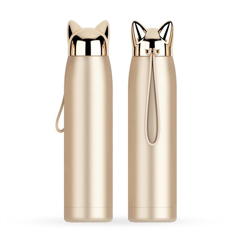 Lisslune | Stylish Fox Ear Insulated Stainless Steel Water Bottle - 320ml/11oz Travel Essence