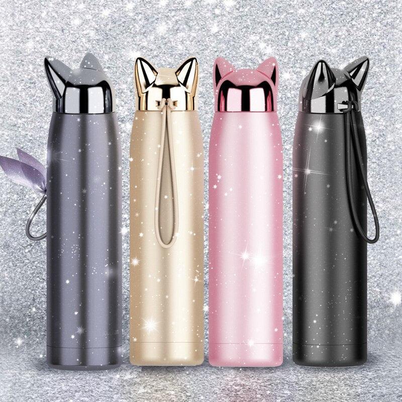 Lisslune | Stylish Fox Ear Insulated Stainless Steel Water Bottle - 320ml/11oz Travel Essence