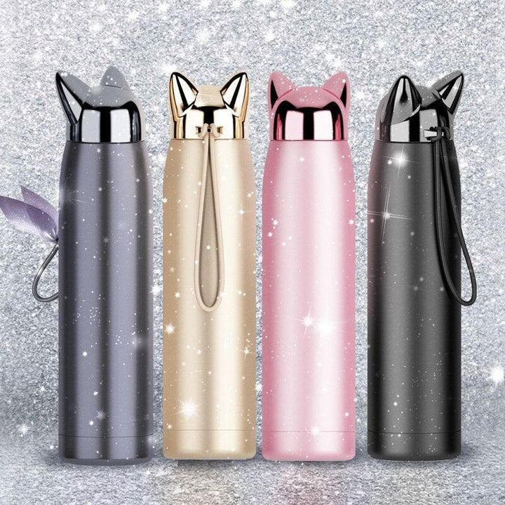 Lisslune | Stylish Fox Ear Insulated Stainless Steel Water Bottle - 320ml/11oz Travel Essence