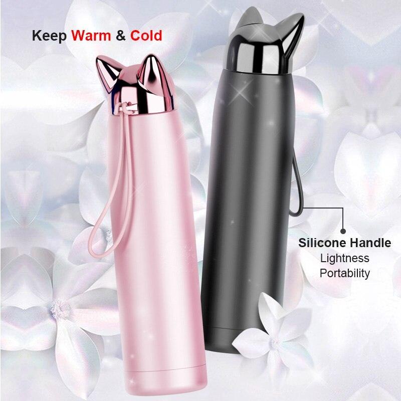 Lisslune | Stylish Fox Ear Insulated Stainless Steel Water Bottle - 320ml/11oz Travel Essence