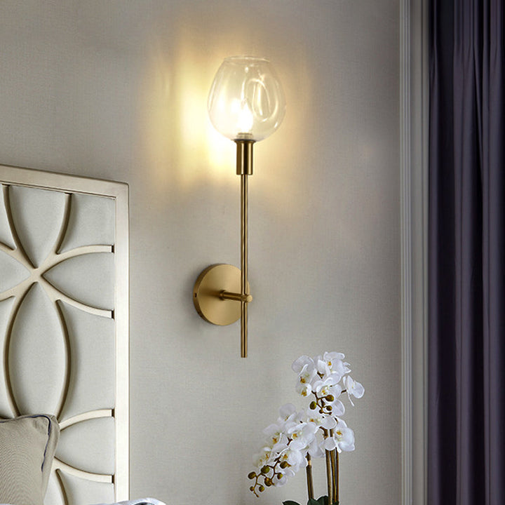 Lisslune | Clear Glass Cup Wall Light Modern 1 Head Wall Mounted Lamp in Gold with Metal Pencil Arm