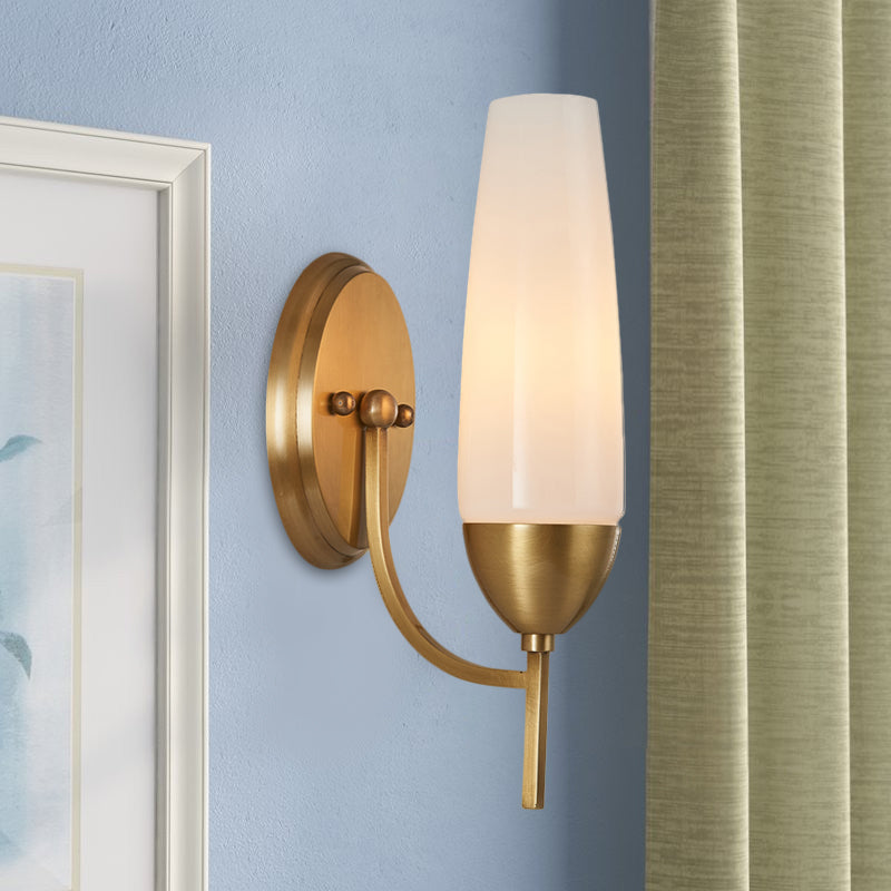 Lisslune | Contemporary 1-Light Wall Lamp Brass Cone Sconce Lamp with Opaque Glass Shade