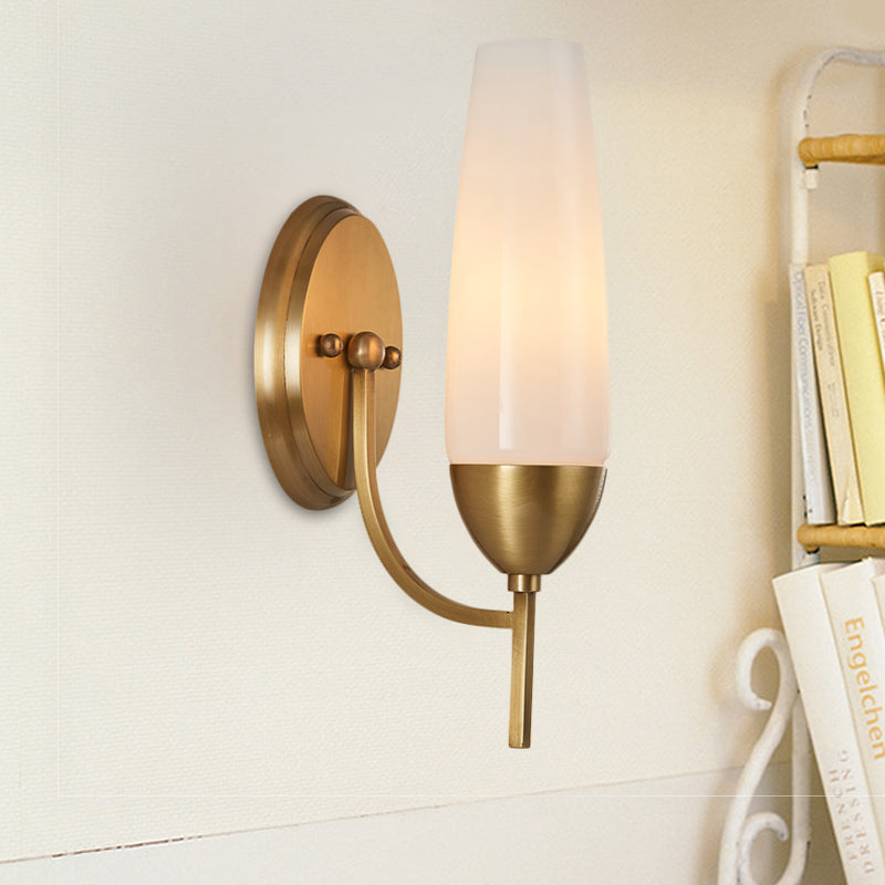 Lisslune | Contemporary 1-Light Wall Lamp Brass Cone Sconce Lamp with Opaque Glass Shade