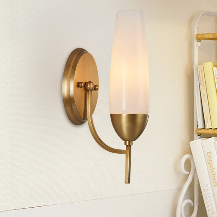 Lisslune | Contemporary 1-Light Wall Lamp Brass Cone Sconce Lamp with Opaque Glass Shade