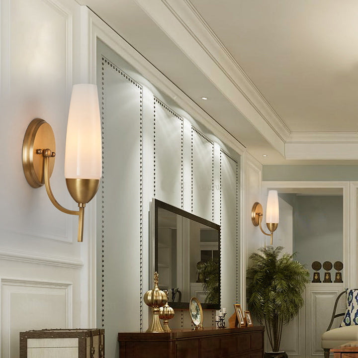 Lisslune | Contemporary 1-Light Wall Lamp Brass Cone Sconce Lamp with Opaque Glass Shade