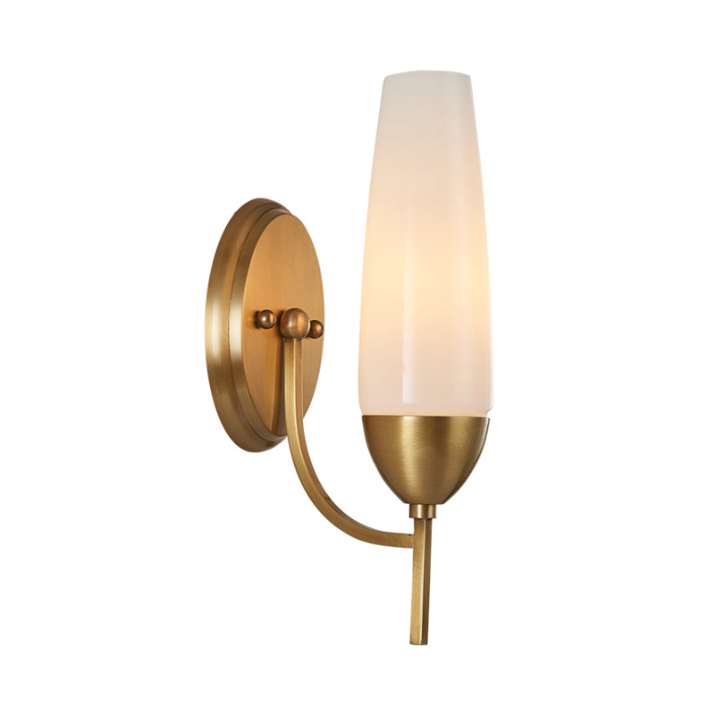 Lisslune | Contemporary 1-Light Wall Lamp Brass Cone Sconce Lamp with Opaque Glass Shade