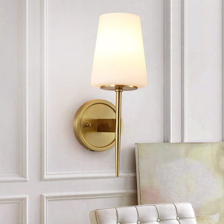 Skørter | Tapered Wall Lamp Modernistic Opal Glass 1 Bulb Brass Sconce Lamp With Metal Pencil Arm