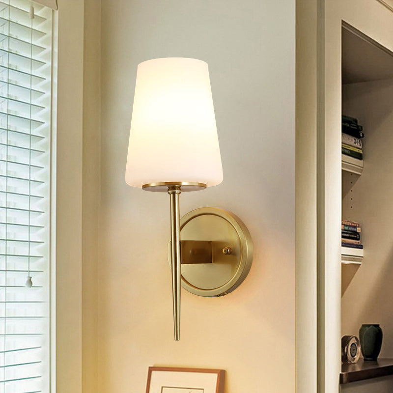Skørter | Tapered Wall Lamp Modernistic Opal Glass 1 Bulb Brass Sconce Lamp With Metal Pencil Arm