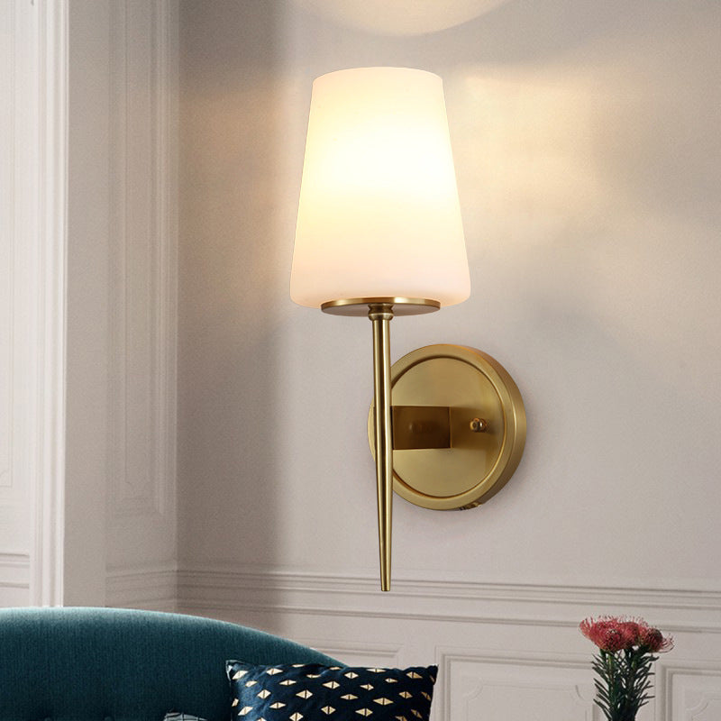 Skørter | Tapered Wall Lamp Modernistic Opal Glass 1 Bulb Brass Sconce Lamp With Metal Pencil Arm