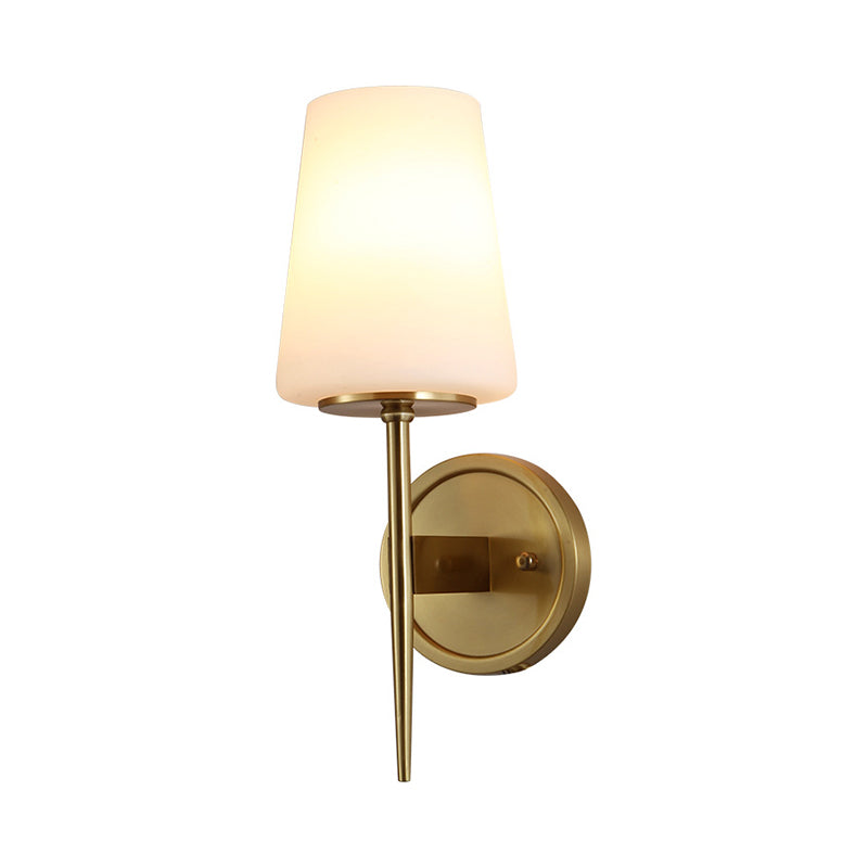 Skørter | Tapered Wall Lamp Modernistic Opal Glass 1 Bulb Brass Sconce Lamp With Metal Pencil Arm
