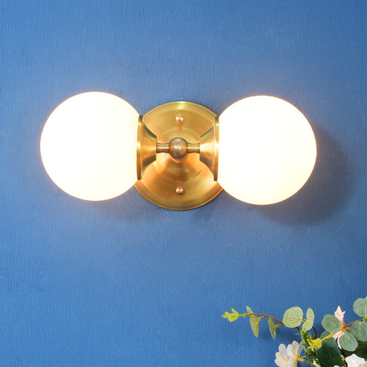 Lisslune | Spherical Wall Lamp Contemporary Milk Glass 2 Heads Wall Mounted Light in Brass