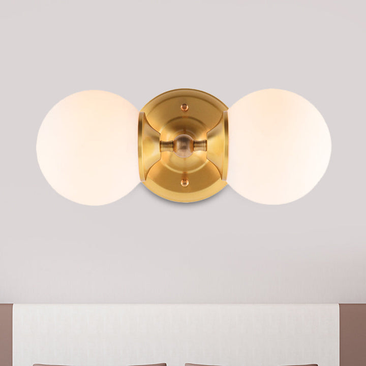 Lisslune | Spherical Wall Lamp Contemporary Milk Glass 2 Heads Wall Mounted Light in Brass