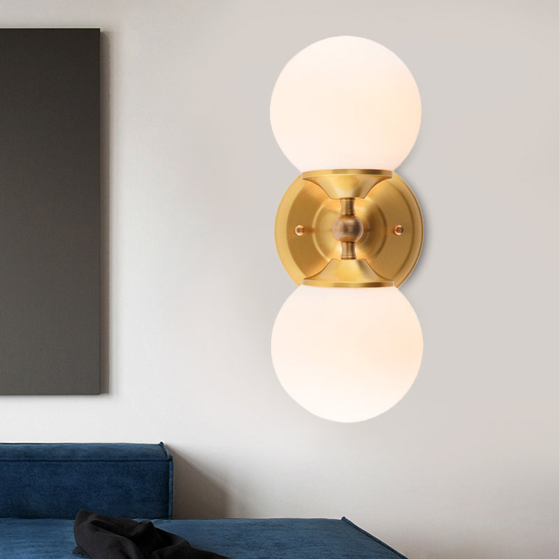 Lisslune | Spherical Wall Lamp Contemporary Milk Glass 2 Heads Wall Mounted Light in Brass