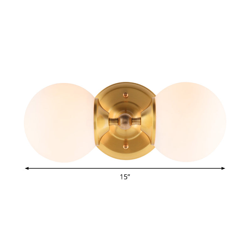 Lisslune | Spherical Wall Lamp Contemporary Milk Glass 2 Heads Wall Mounted Light in Brass
