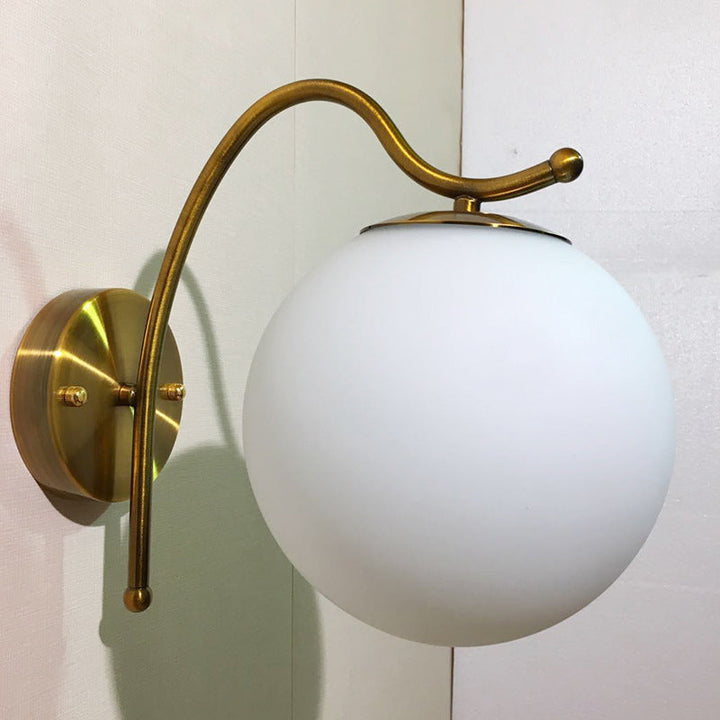 Lisslune | Ball Wall Lamp Modern White Glass 1 Head Gold Wall Light with Metal Curved Arm