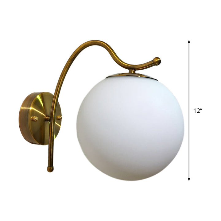 Lisslune | Ball Wall Lamp Modern White Glass 1 Head Gold Wall Light with Metal Curved Arm