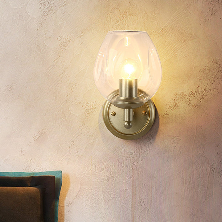 Lisslune | Contemporary wall lamp with clear, curved glass, 1 head, wall mounting, in gold