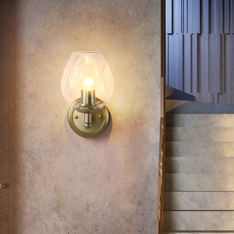 Lisslune | Contemporary wall lamp with clear, curved glass, 1 head, wall mounting, in gold