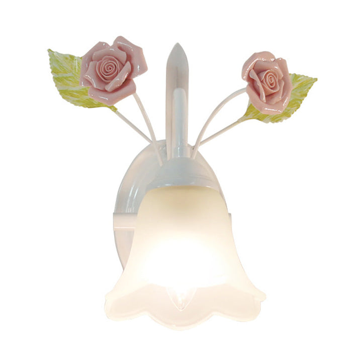 Skørter | Ivory Glass Flower Wall Lamp Country 1 Main Living Room Wall Lighting Fixture in White/Pink/Blue